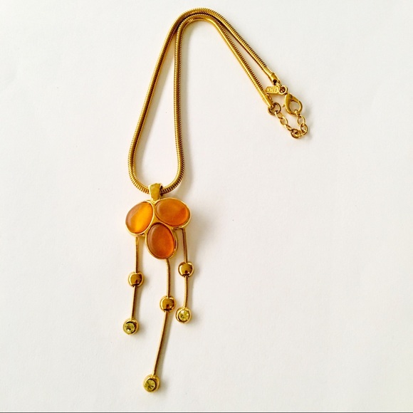 NWOT Eden Gold Tone Stone Pendant Necklace - Picture 1 of 9